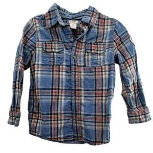 Joe Fresh Kids Blue Red Plaid Flannel Button Down Shirt Size S (6-7)
